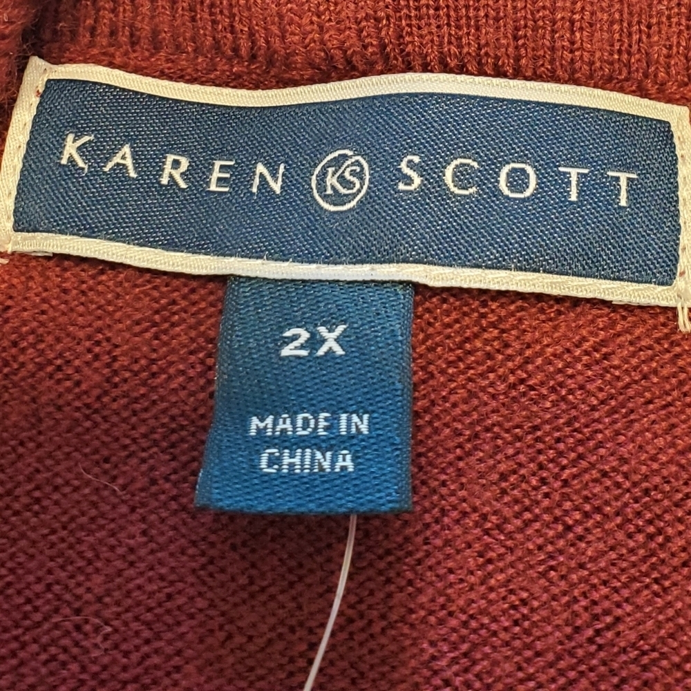NWT Karen Scott Women's 2XL Cardigan Sweater Open Front Long Merlot MSRP $ 54.50 - Picture 6 of 6